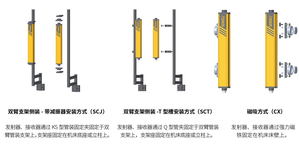 KS06安全光幕雙臂支架和磁吸安裝方式